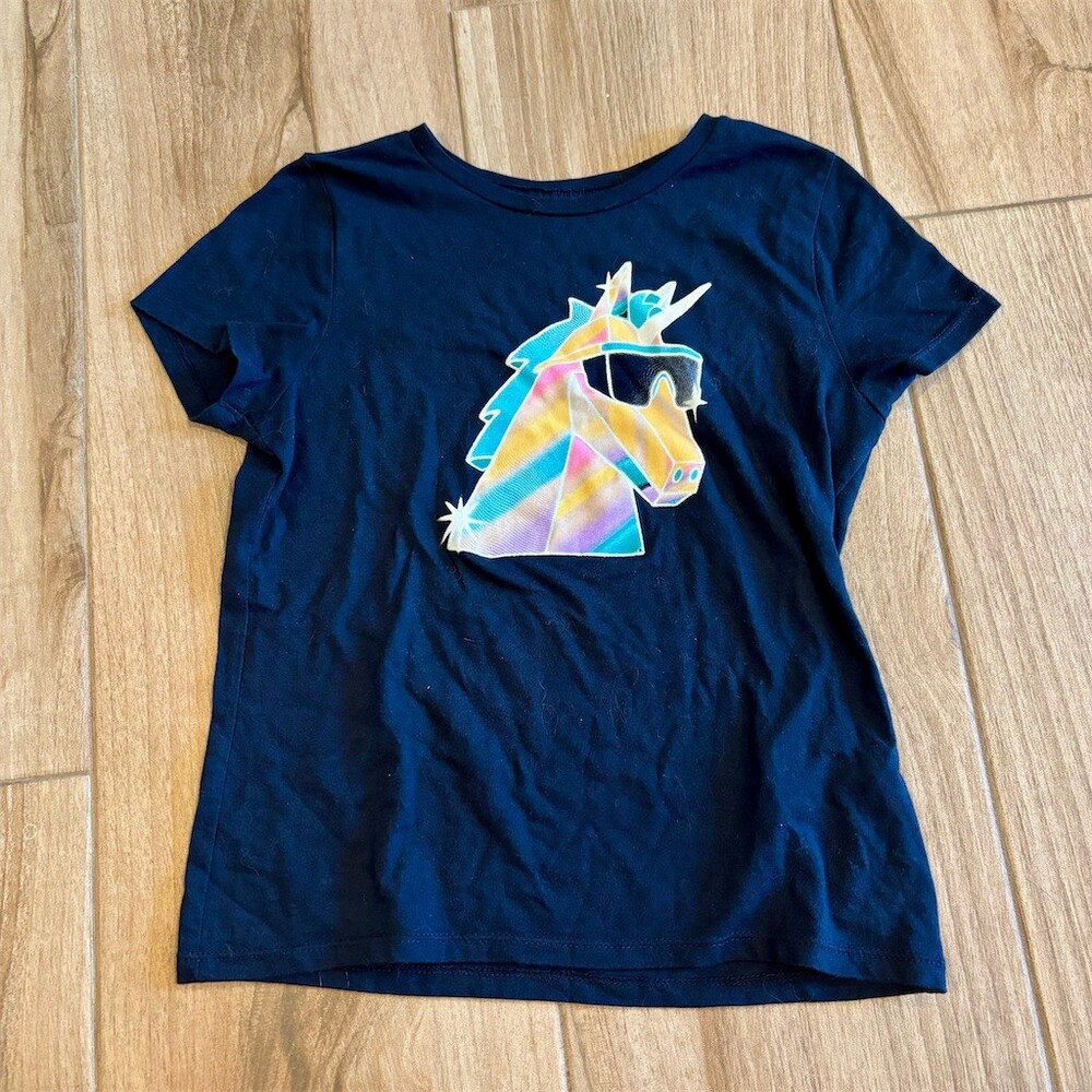 Old Navy Girls Unicorn Graphic T-Shirt Blue Short Sleeve Size L (10-12)